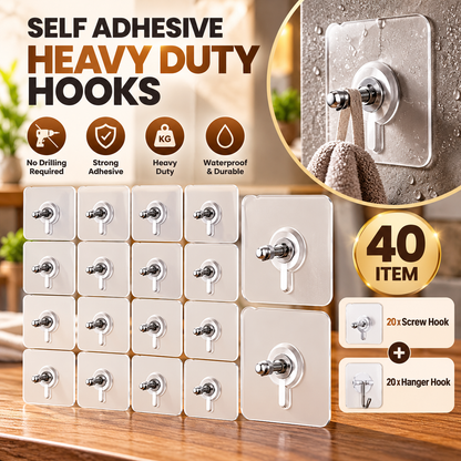 Reeso™ Self-Adhesive Heavy-Duty Hooks - Pack of 40