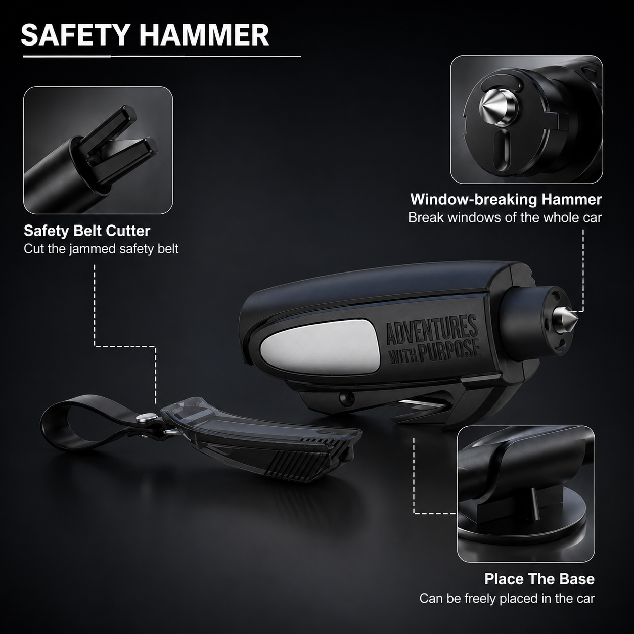 Car Safety Hammer | Emergency Window Breaker & Seat Belt Cutter