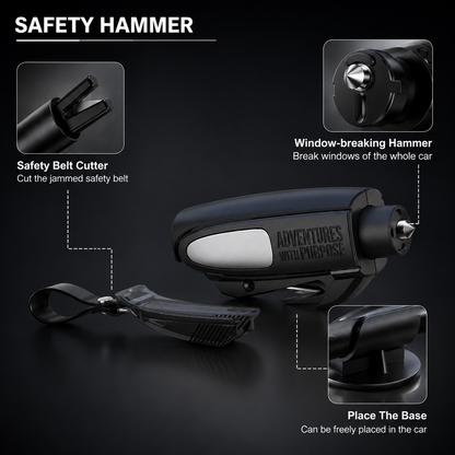 Car Safety Hammer | Emergency Window Breaker & Seat Belt Cutter