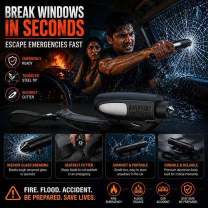 Car Safety Hammer | Emergency Window Breaker & Seat Belt Cutter