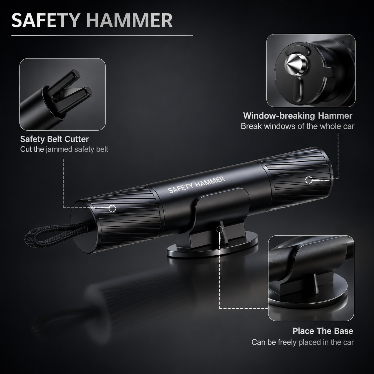 Car Safety Hammer | Emergency Window Breaker & Seat Belt Cutter