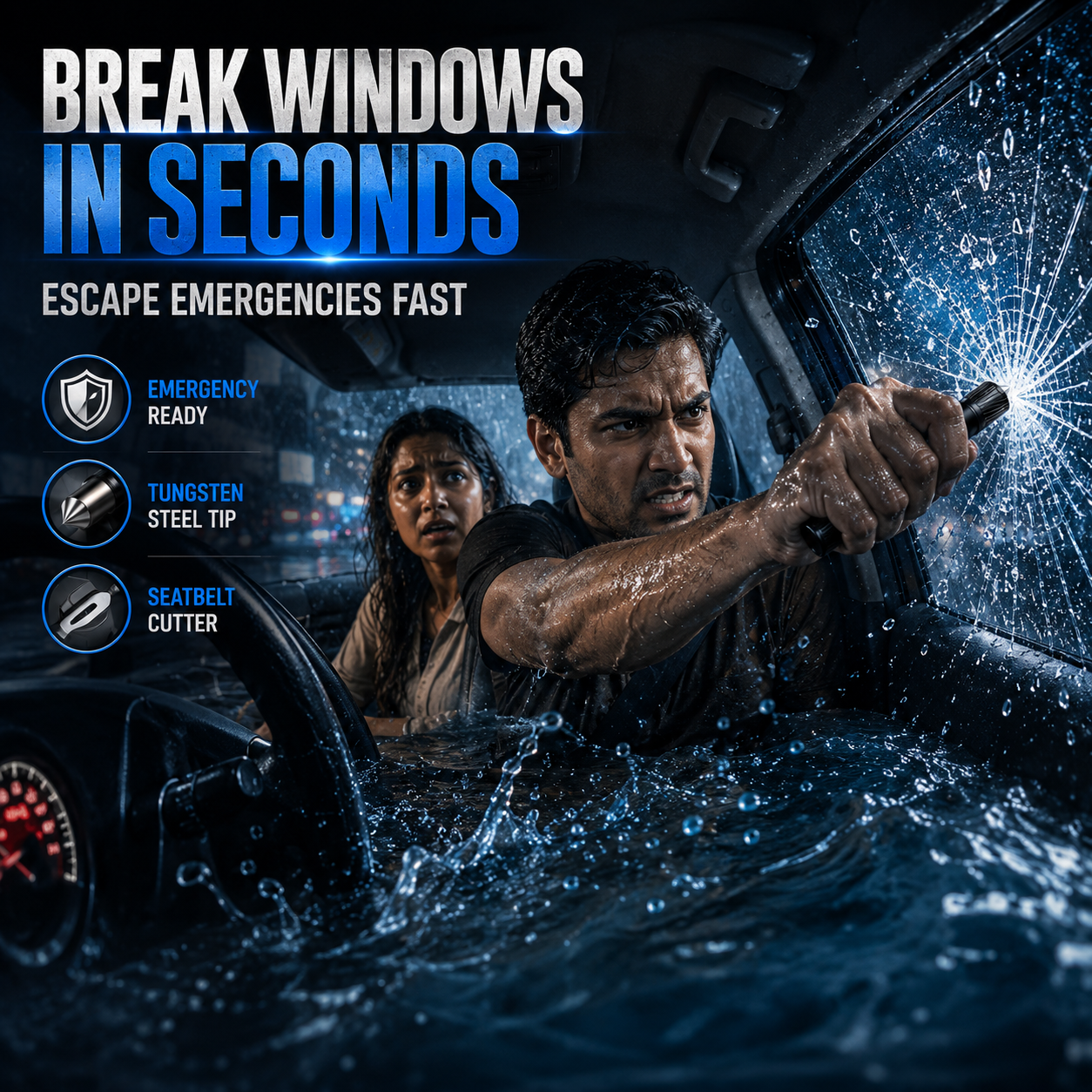 Car Safety Hammer | Emergency Window Breaker & Seat Belt Cutter