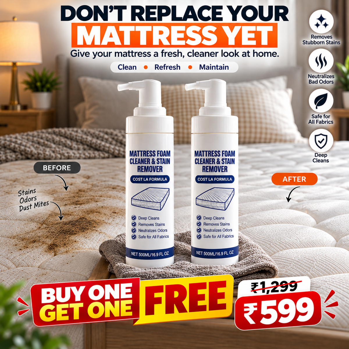 FreshSleep™ Mattress Cleaning Foam (Pack Of 2)