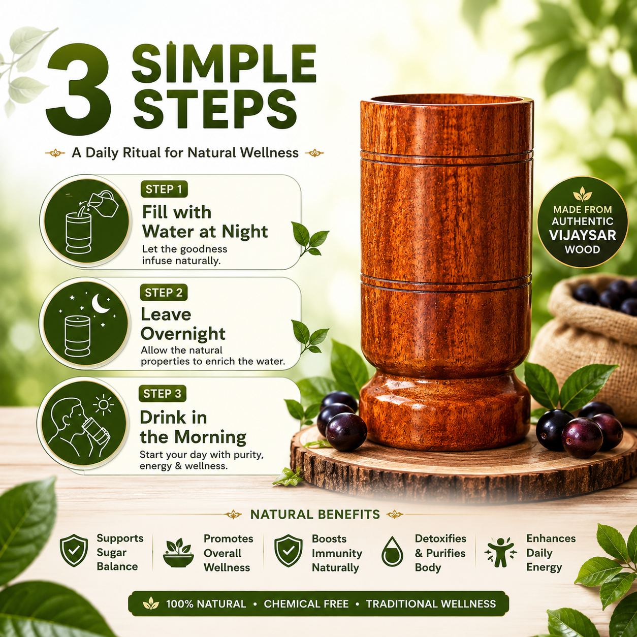 Sacred Jamun™ Natural Wood Water Glass