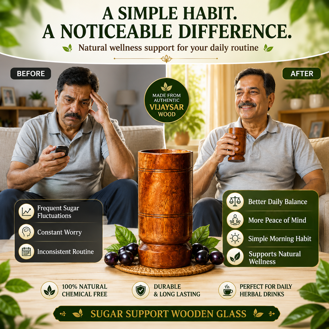 Sacred Jamun™ Natural Wood Water Glass