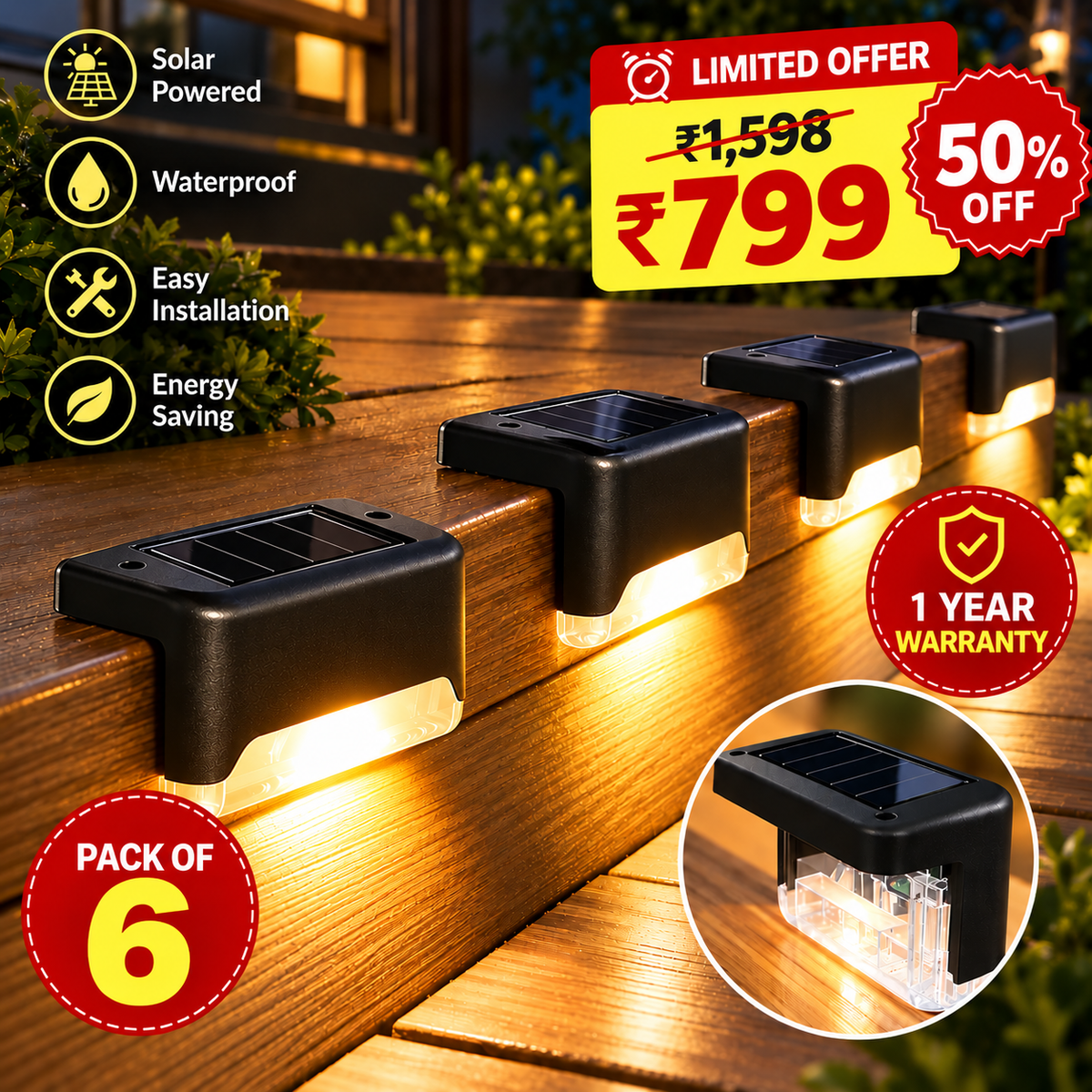 Reeso™ Solar outdoor Waterproof Lights 6-Pack