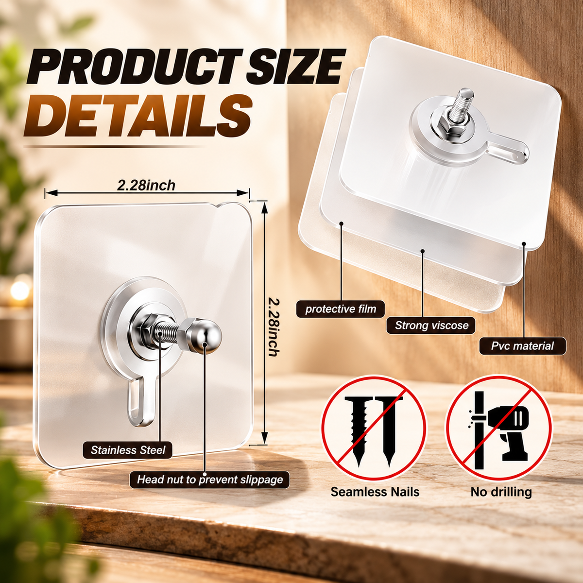 Reeso™ Self-Adhesive Heavy-Duty Hooks - Pack of 40